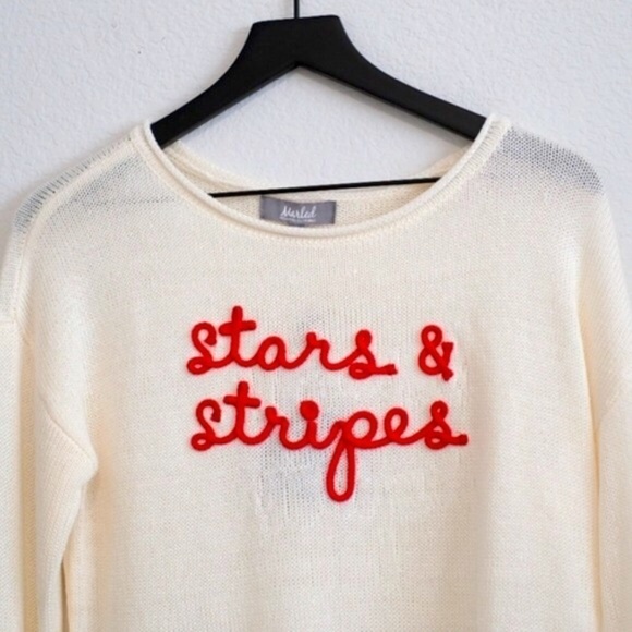 New! Marled Knit Stars & Stripes Patriotic Embroidered Crewneck Pullover Sweater - Picture 3 of 7
